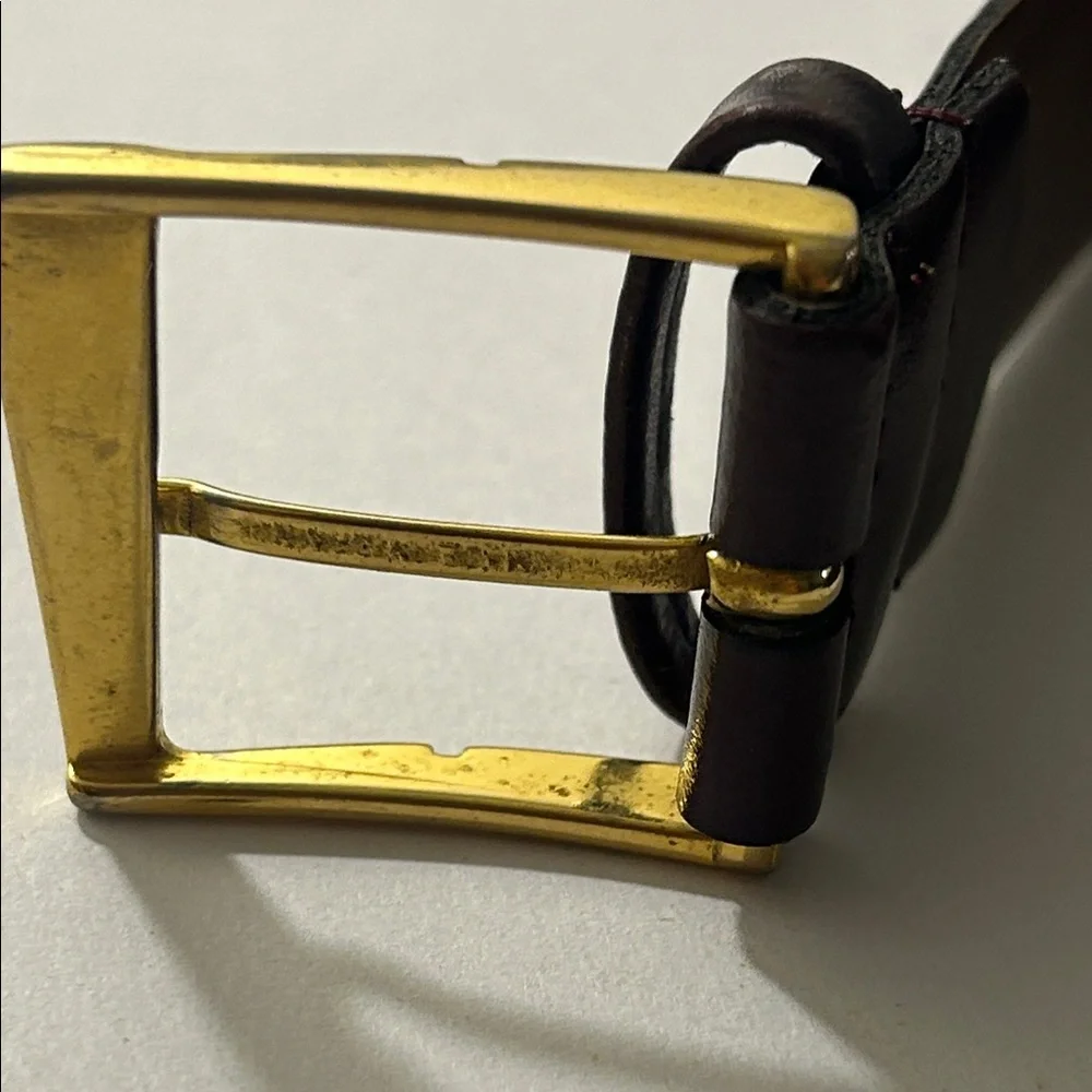 Vintage Christian Dior Brown Leather Belt with Gold Buckle